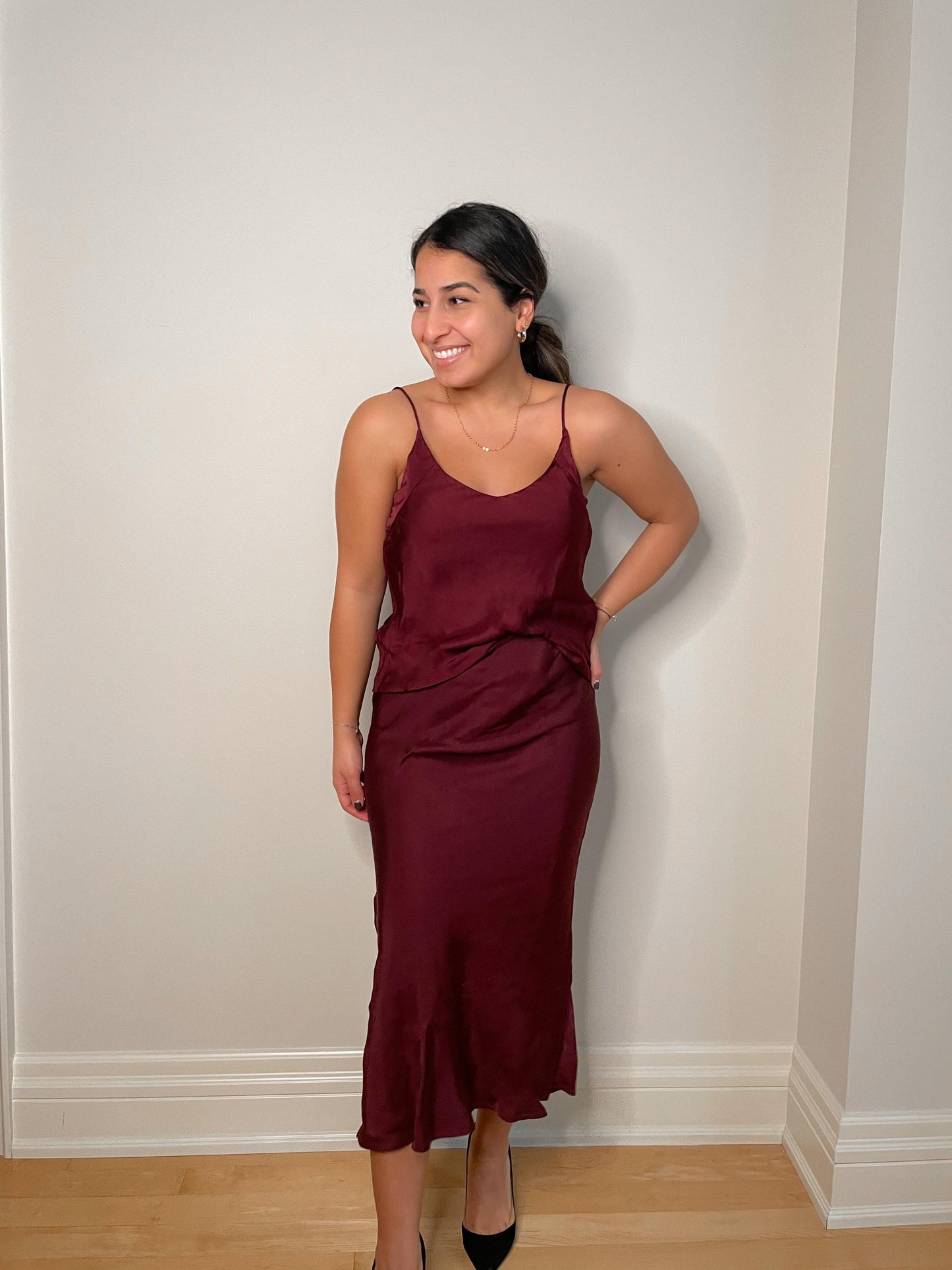 Cali Dreaming Slip Skirt In Burgundy