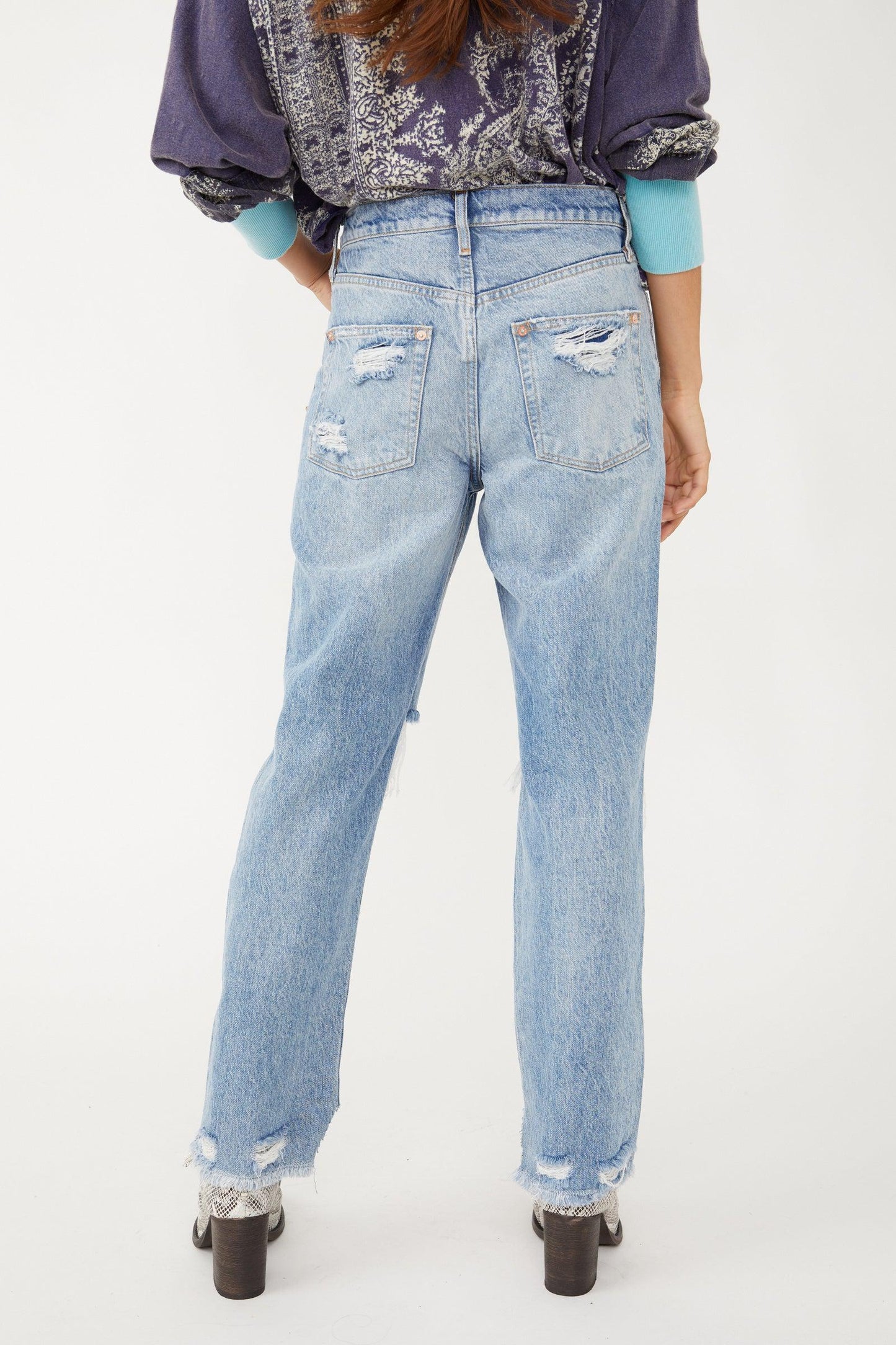 Free People - Tapered Baggy Boyfriend Jeans / Mid Century Blue