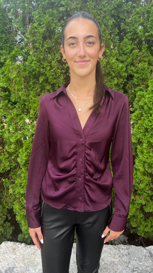 RD Style Riley Satin Ruched Front Blouse | Spice