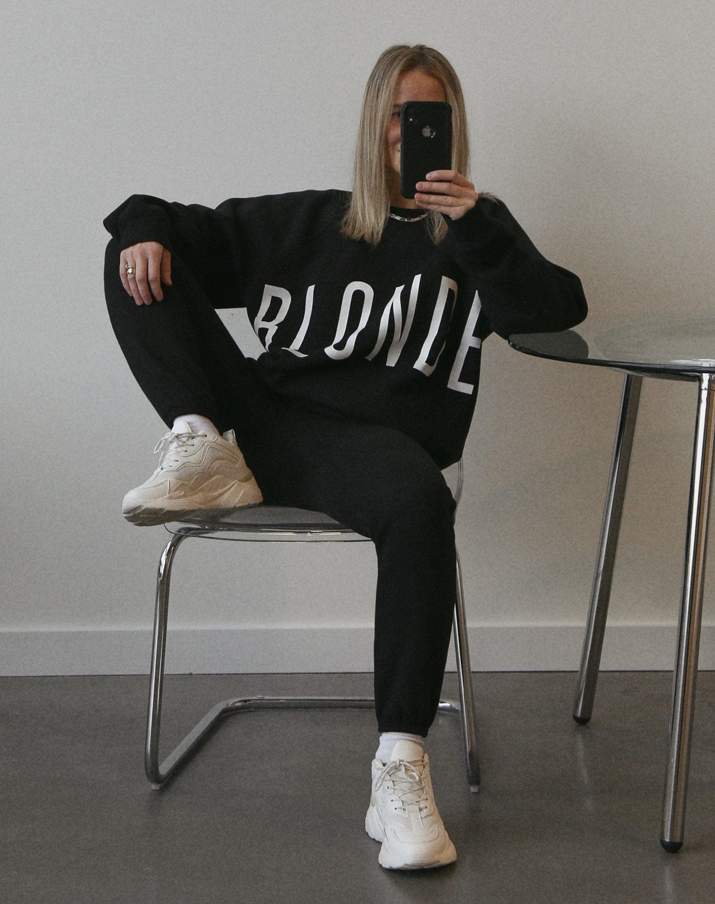 The "BLONDE" Big Sister Crew Neck Sweatshirt | Black