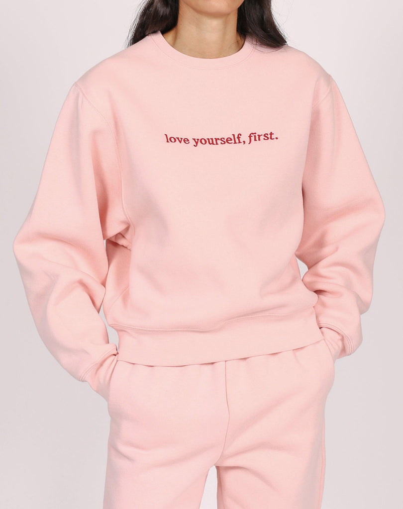 BRUNETTE The Label "LOVE YOURSELF" Best Friend Crew Neck Sweatshirt | Cotton Candy