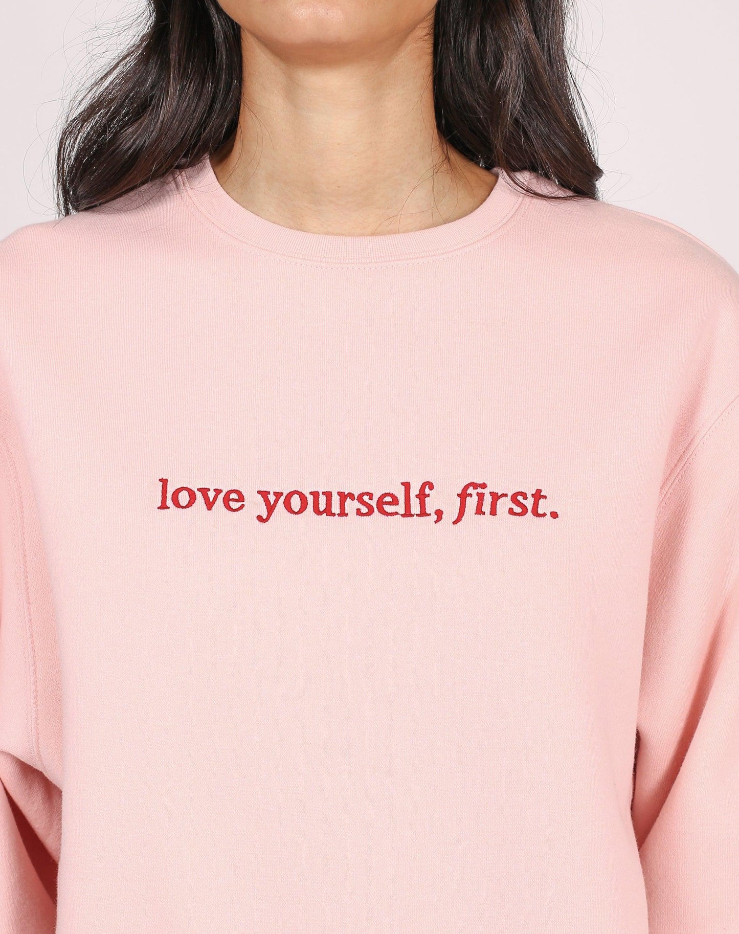 BRUNETTE The Label "LOVE YOURSELF" Best Friend Crew Neck Sweatshirt | Cotton Candy