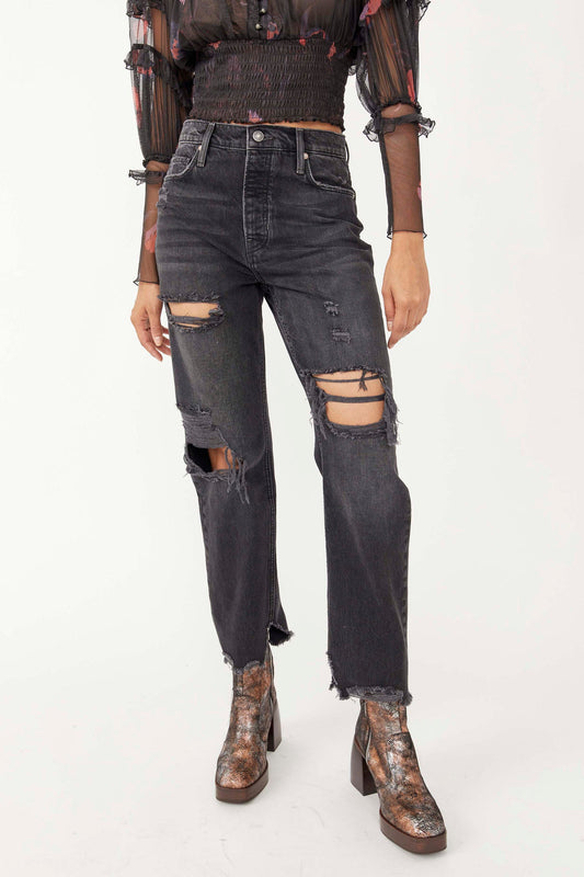 Free People - Tapered Baggy Boyfriend Jeans in Obsidian