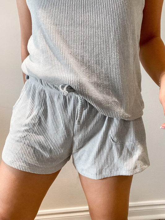 Hello Mello Ribbed Shorts | Light Gray