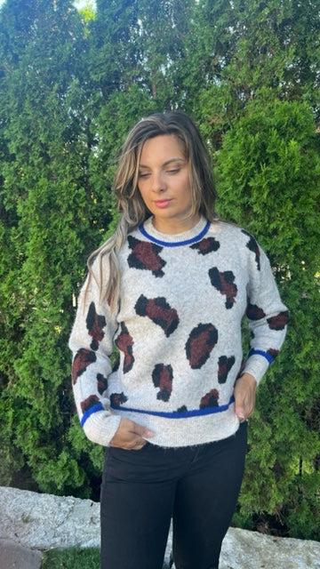 RD Style Besy Melange Yarn Animal Print Sweater