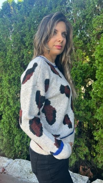 RD Style Besy Melange Yarn Animal Print Sweater