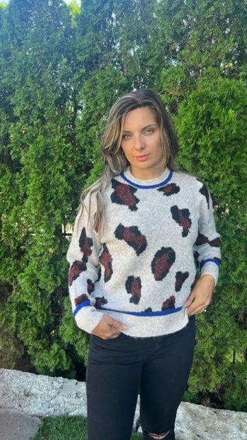 RD Style Besy Melange Yarn Animal Print Sweater