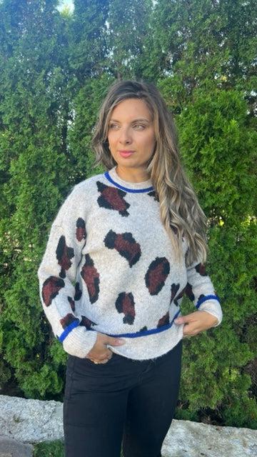 RD Style Besy Melange Yarn Animal Print Sweater