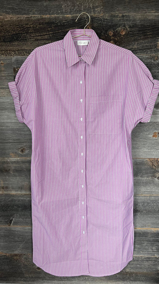 RD Style Boyfriend Shirt Dress | Pink Stripes