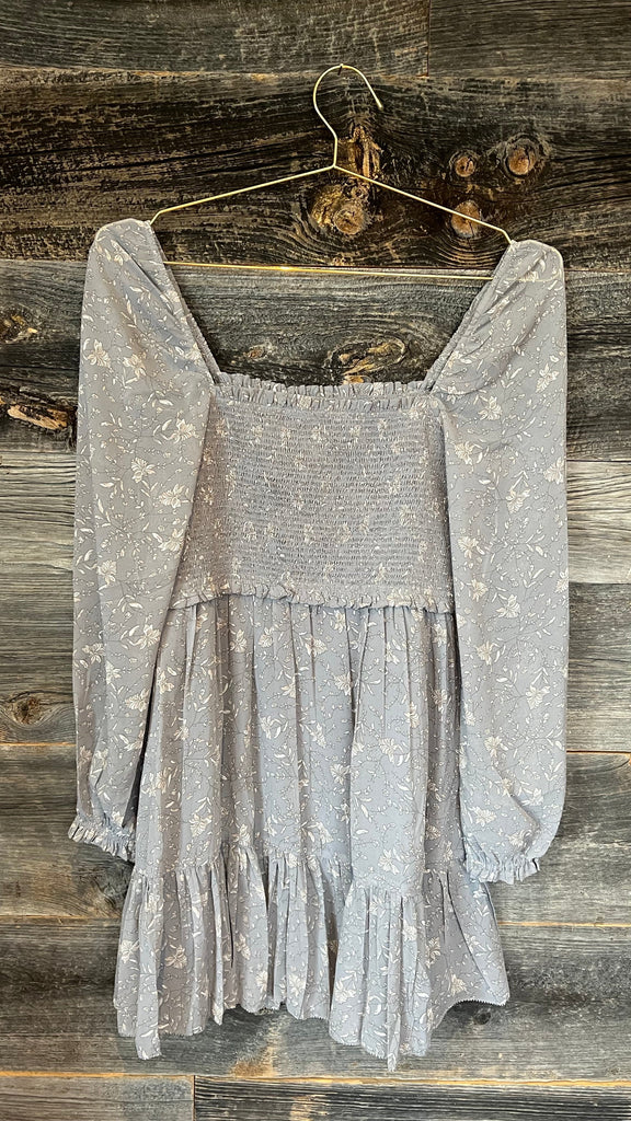 RD Style Grey Floral Tiered Mini Dress