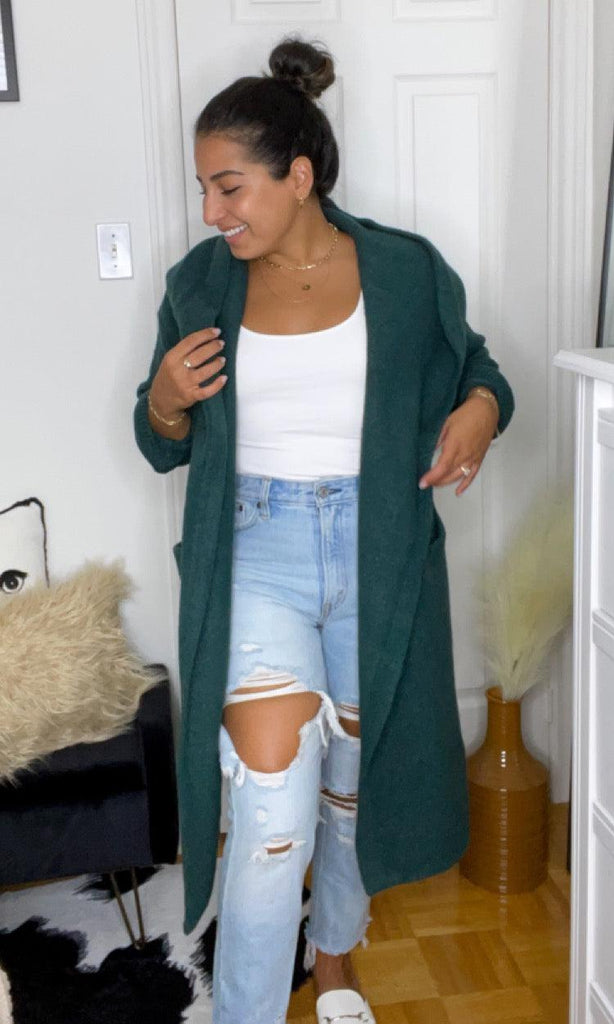 RD Style Knit Hooded Cardigan | Pine Green