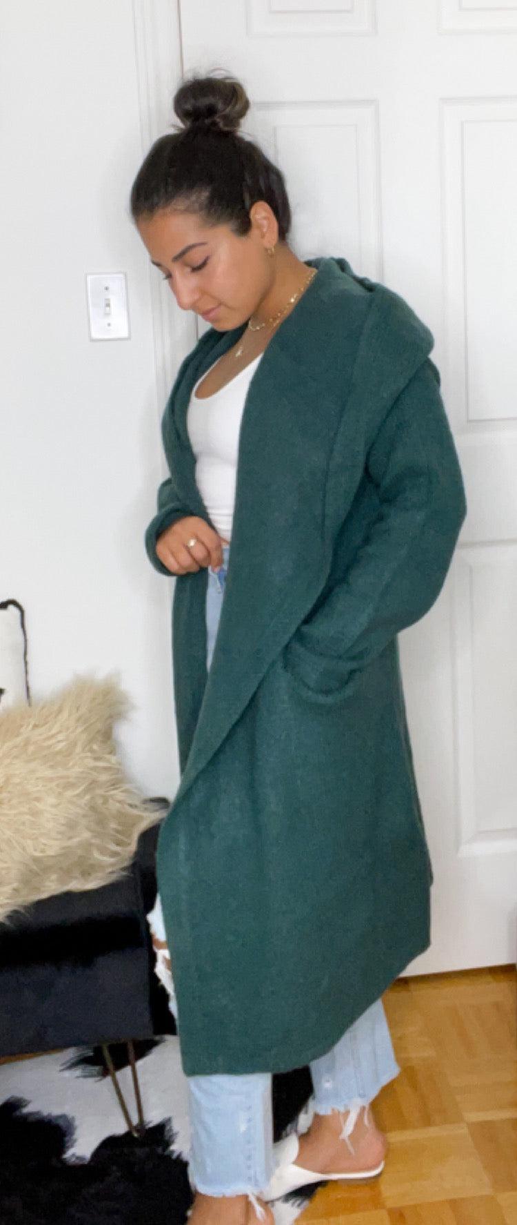 RD Style Knit Hooded Cardigan | Pine Green