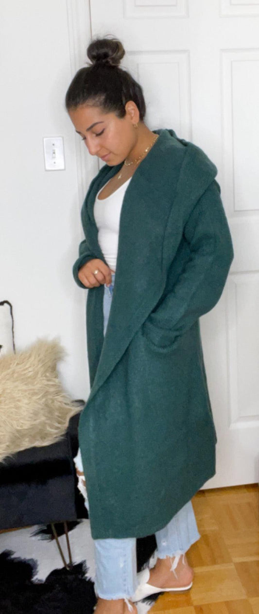 RD Style Knit Hooded Cardigan | Pine Green