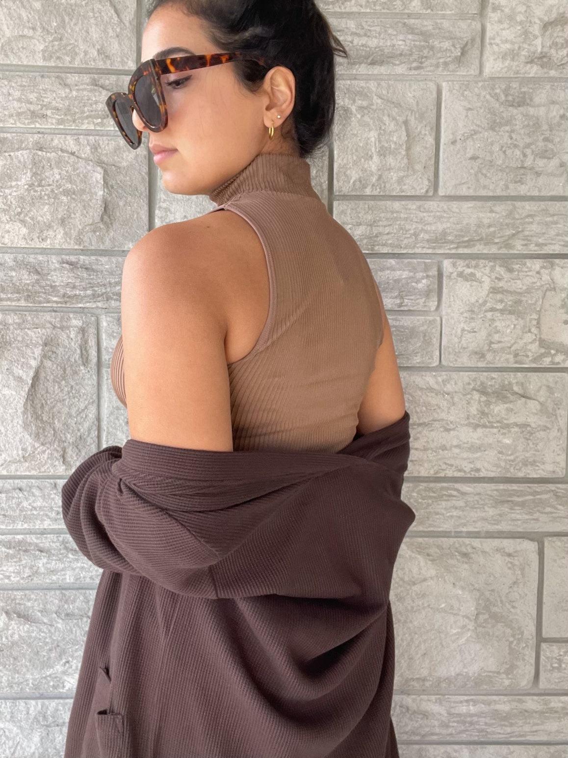 RD Style Ribbed Mock Neck Tank Top | Clay