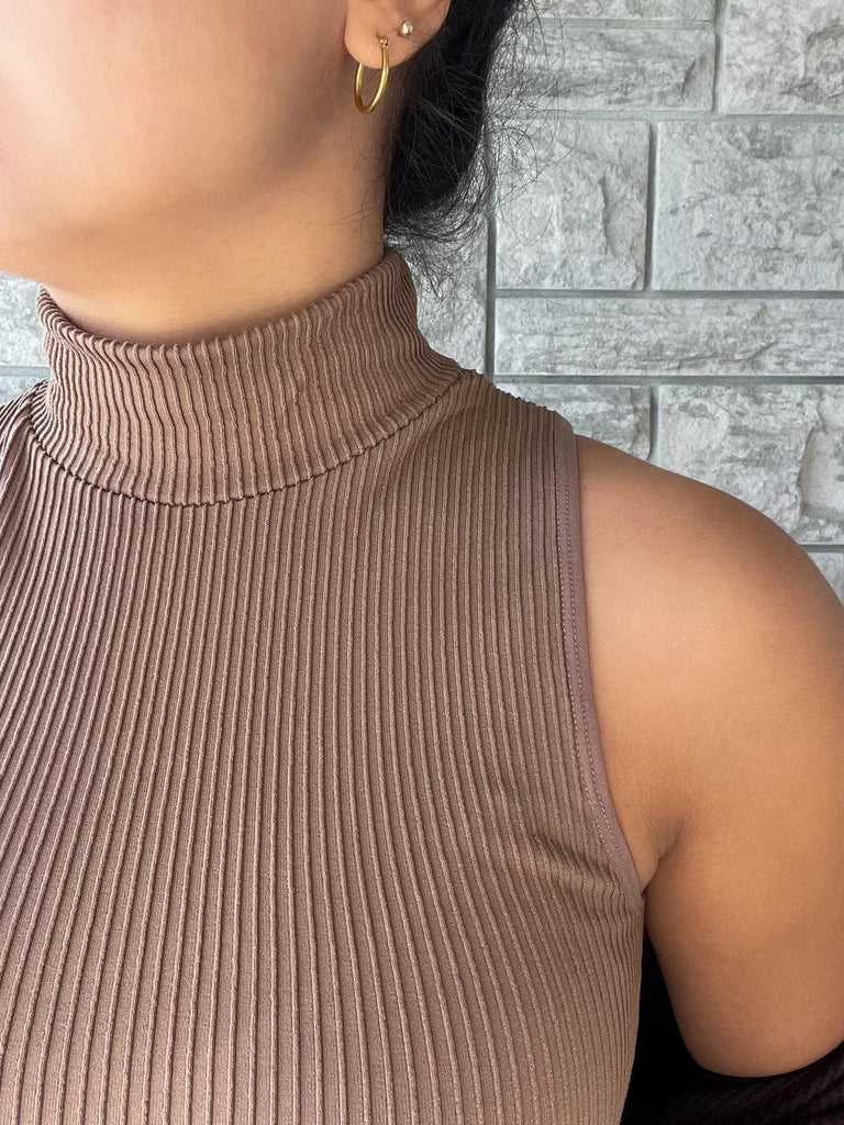 RD Style Ribbed Mock Neck Tank Top | Clay