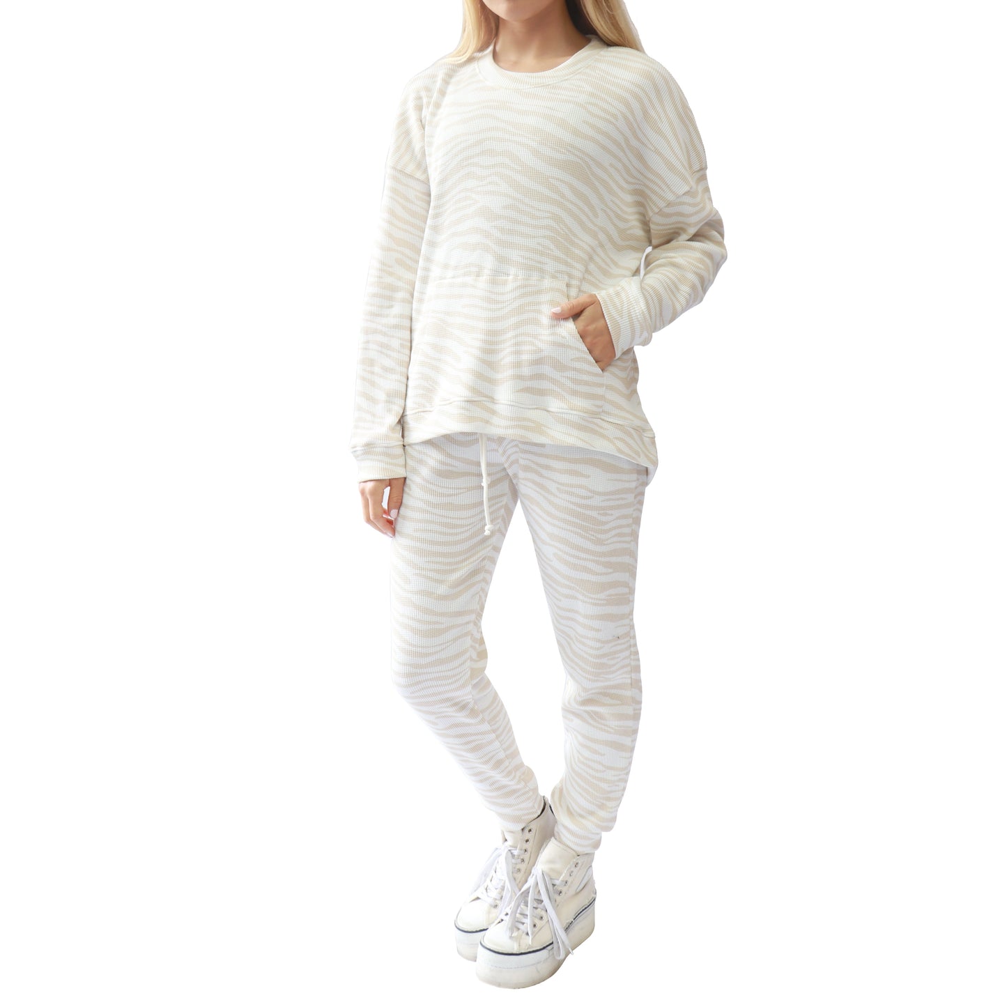 RD Style Waffle Knit Jogger | Beige Tiger