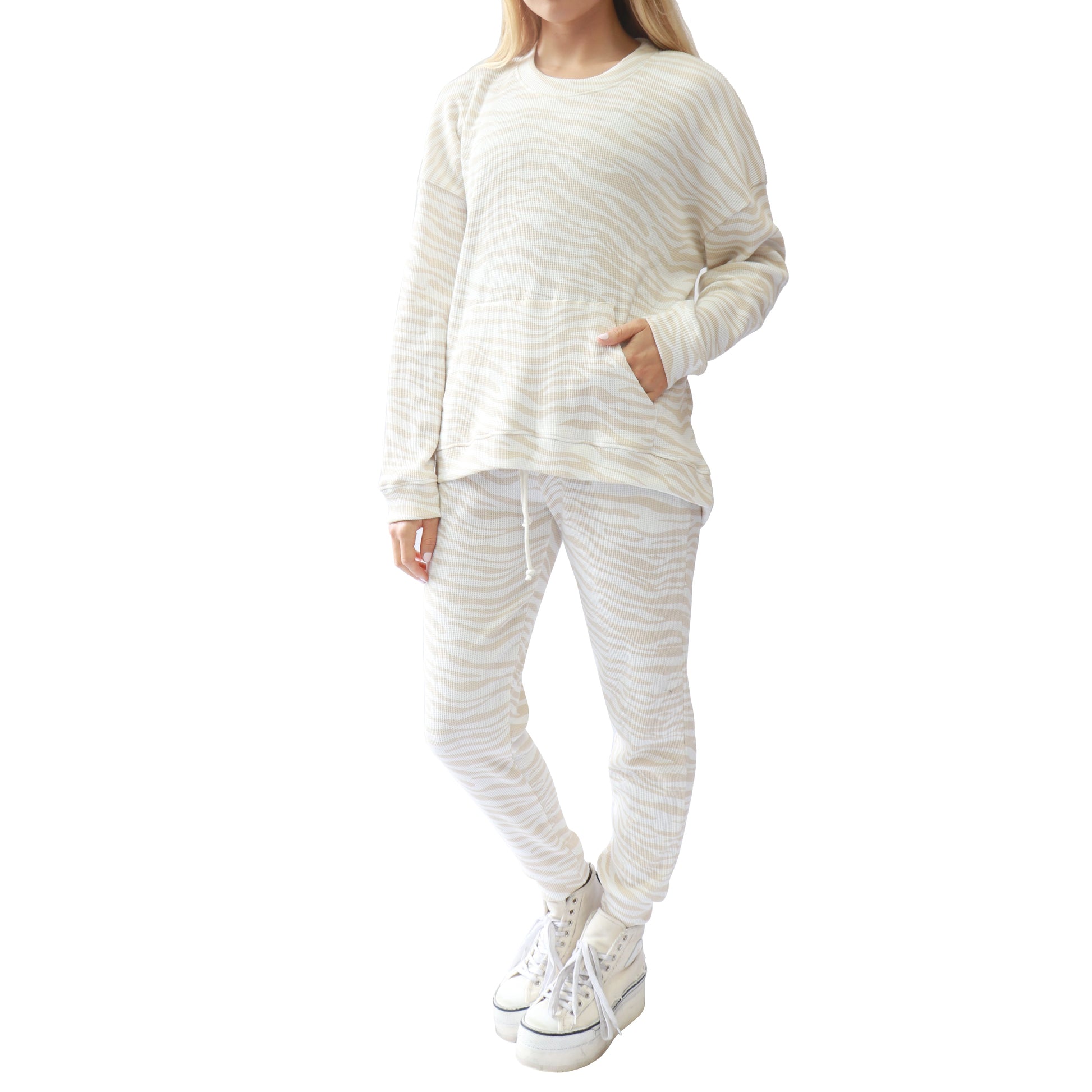 RD Style Waffle Knit Jogger | Beige Tiger
