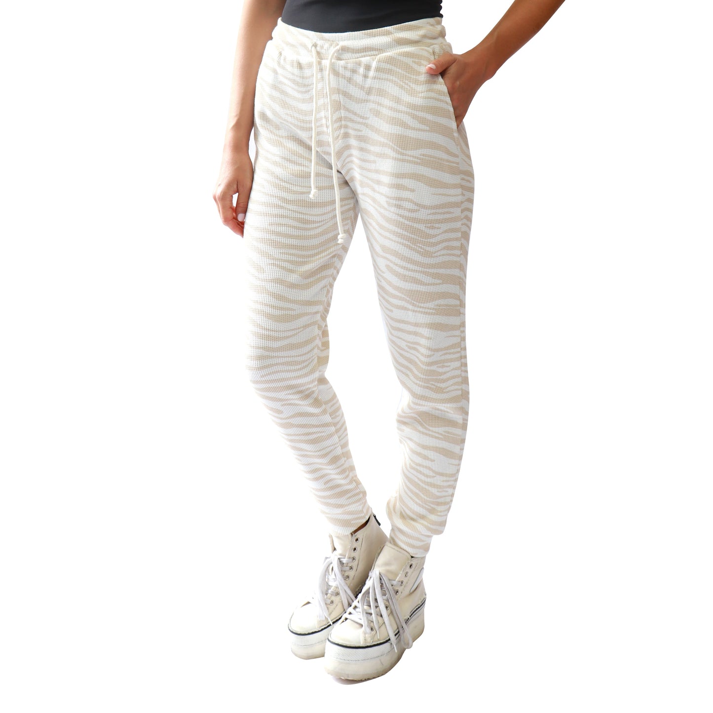 RD Style Waffle Knit Jogger | Beige Tiger