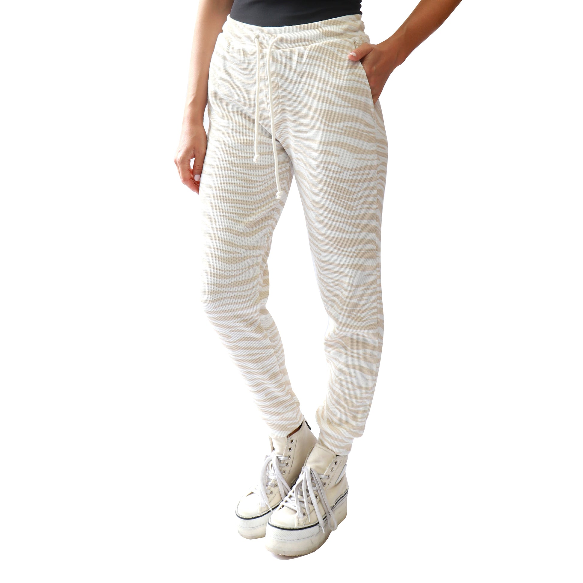 RD Style Waffle Knit Jogger | Beige Tiger