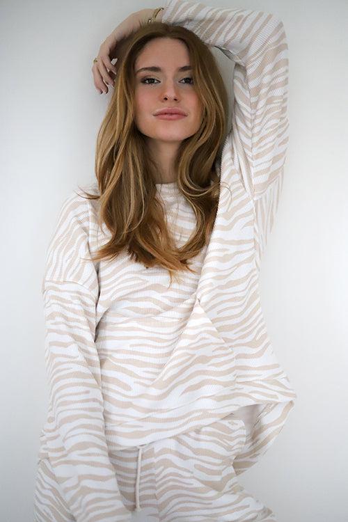 RD Style Waffle Knit Sweater | Beige Tiger