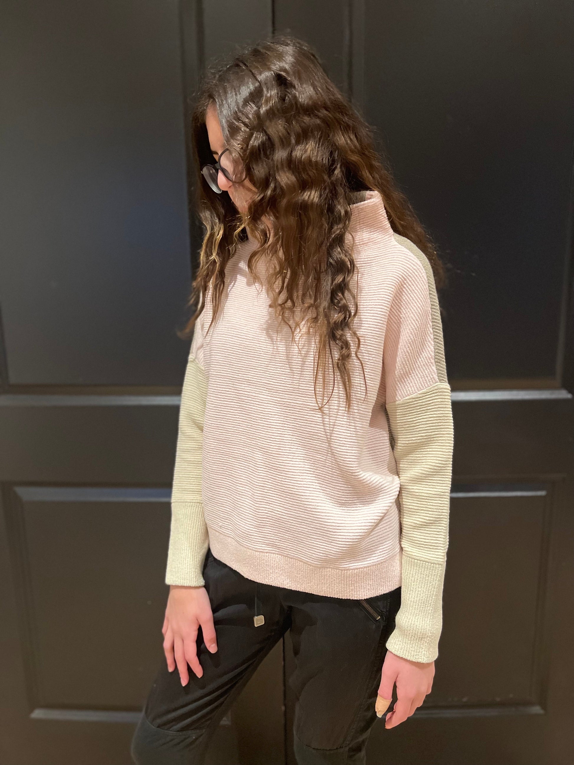 Rd Style Colour Block Sweater | Beige/ Pink Combo