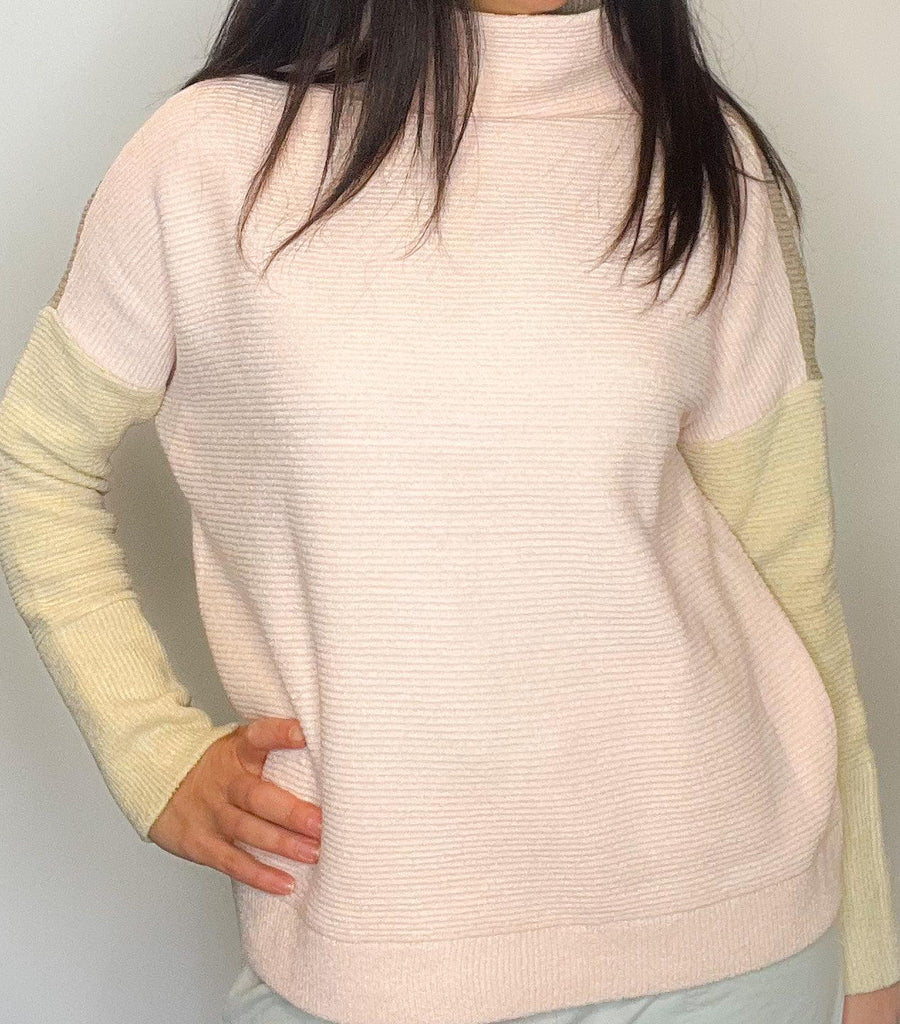 Rd Style Colour Block Sweater | Beige/ Pink Combo