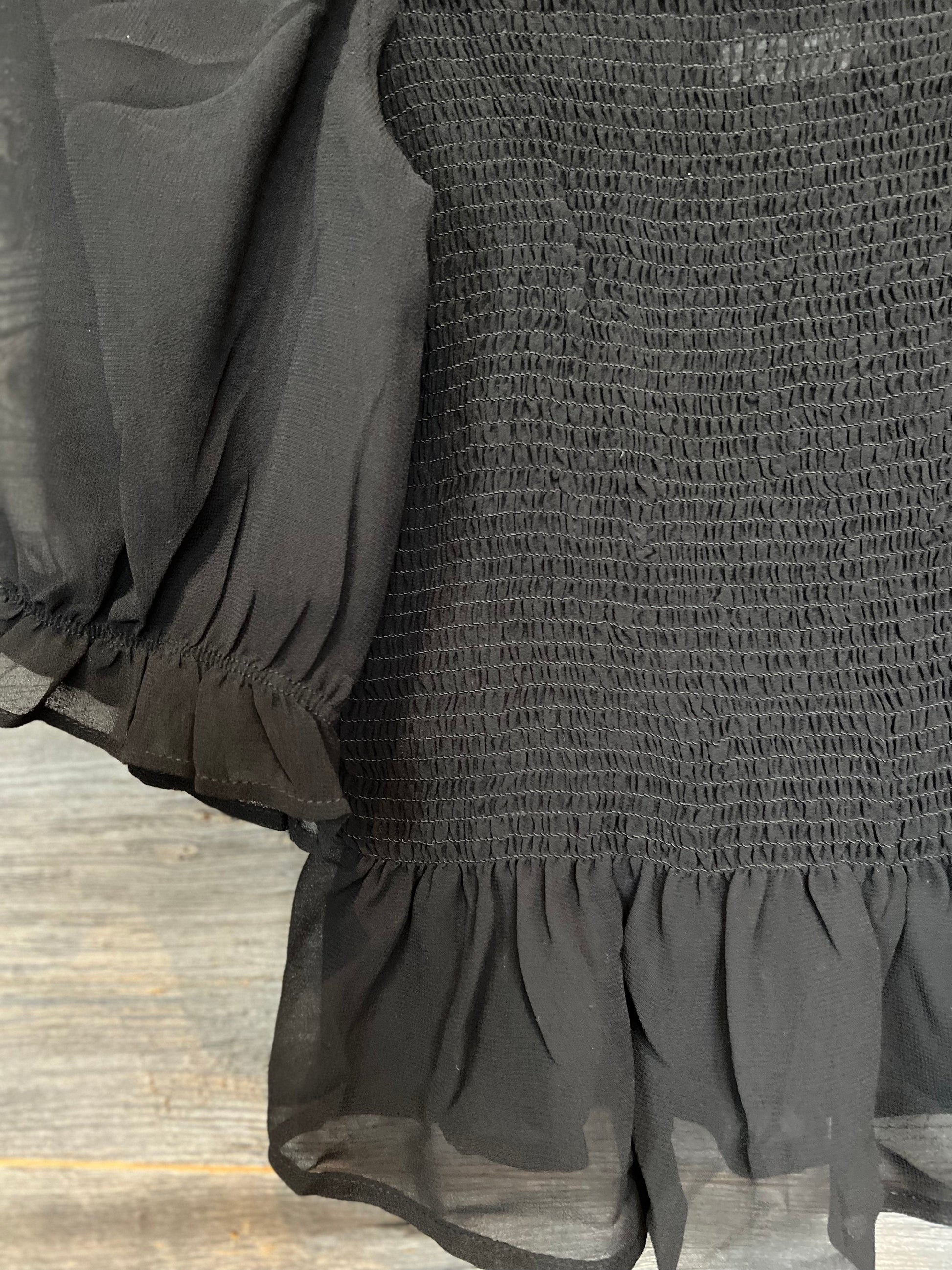 Rd Style Smocked Bodice Top in Black