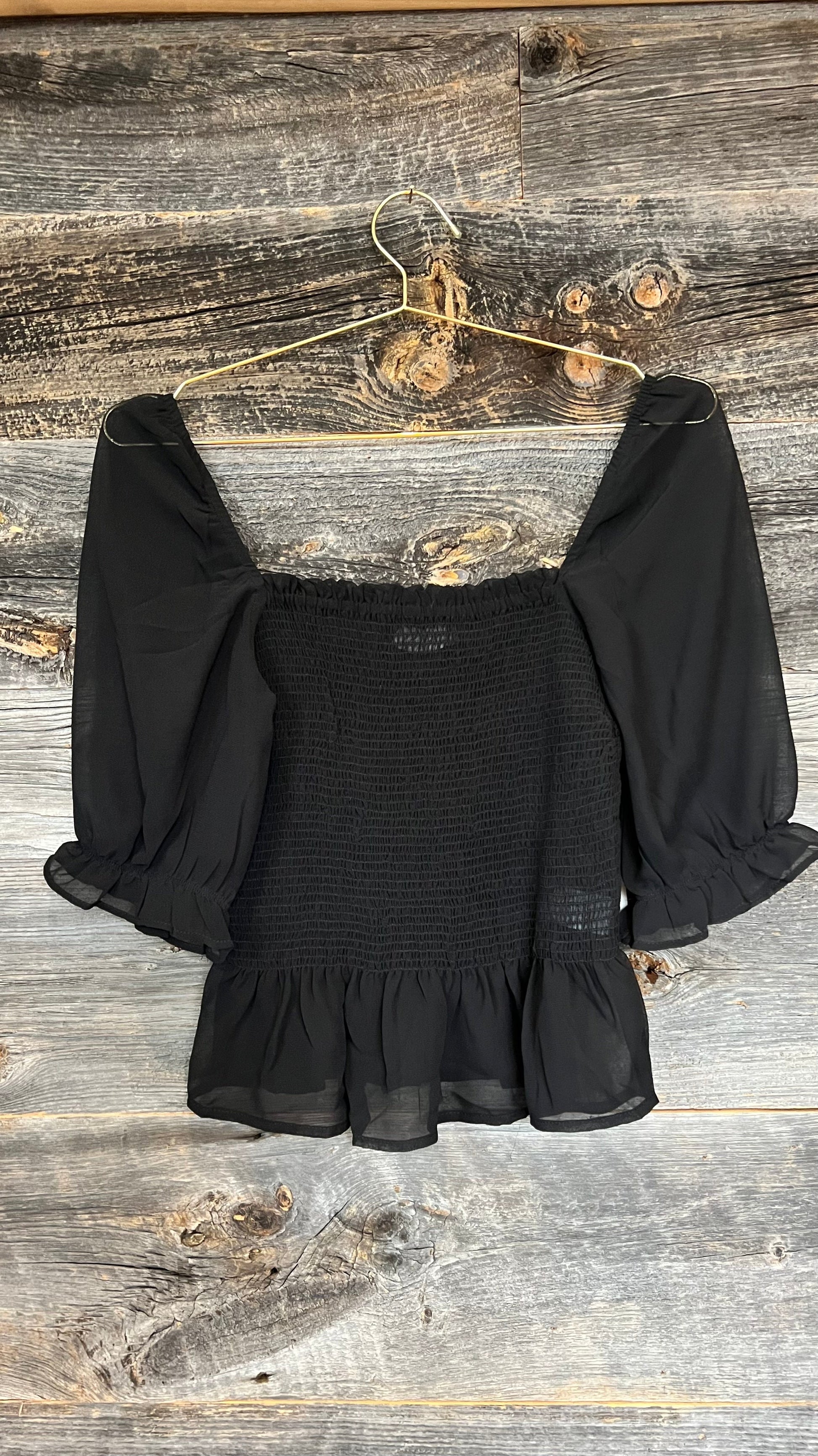Rd Style Smocked Bodice Top in Black